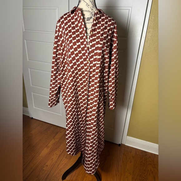 Anthropologie The Soren Long-Sleeve Shirt Dress Maeve size L Petite Orange Motif - Picture 6 of 9